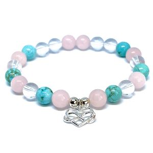 Minerální náramek křišťál, růženín, tyrkys - CIT (stříbro Ag925)